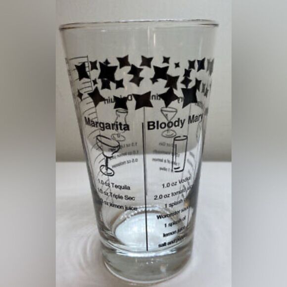 VINTAGE Federal Cocktail Drink Recipe Glass with 5 Recipes Black Print - 6” Tall - Picture 1 of 11